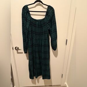 Lane Bryant Green & Gold Plaid Smocked Dress – Size 22/24